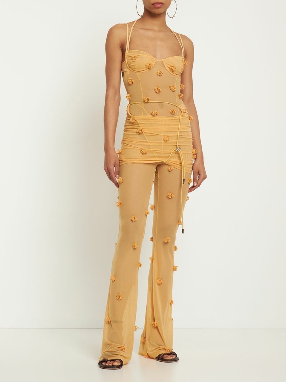 Jacquemus Le Pantalon Espelho Beaded Mesh Tasseled Trousers